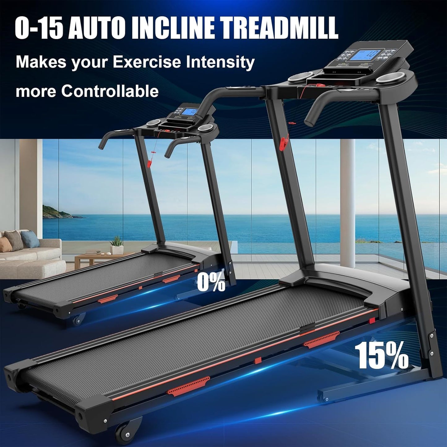 Foldable Automatic Incline Treadmill – 400LB Capacity, 3.25HP Motor, Bluetooth & Shock Absorption - Power Fit Zone