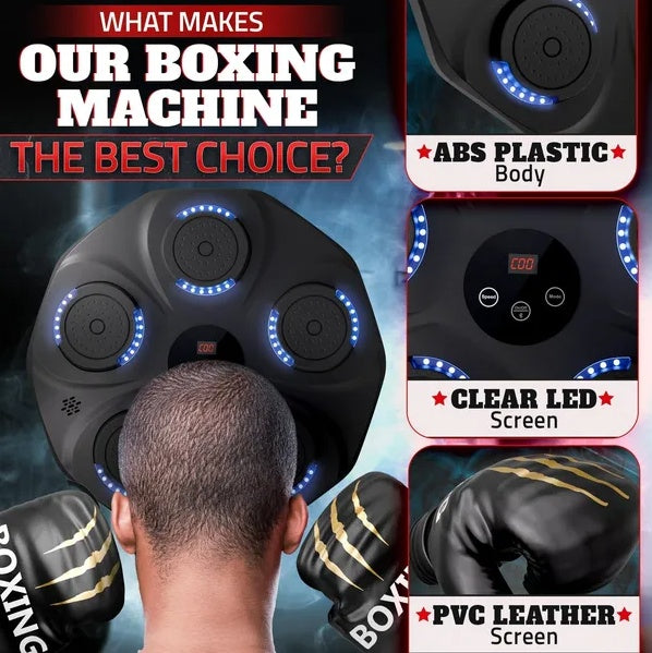 Bluetooth Music Boxing Machine – Wall-Mounted Smart Punching Pad with LED Display & 9 Training Modes - Power Fit Zone