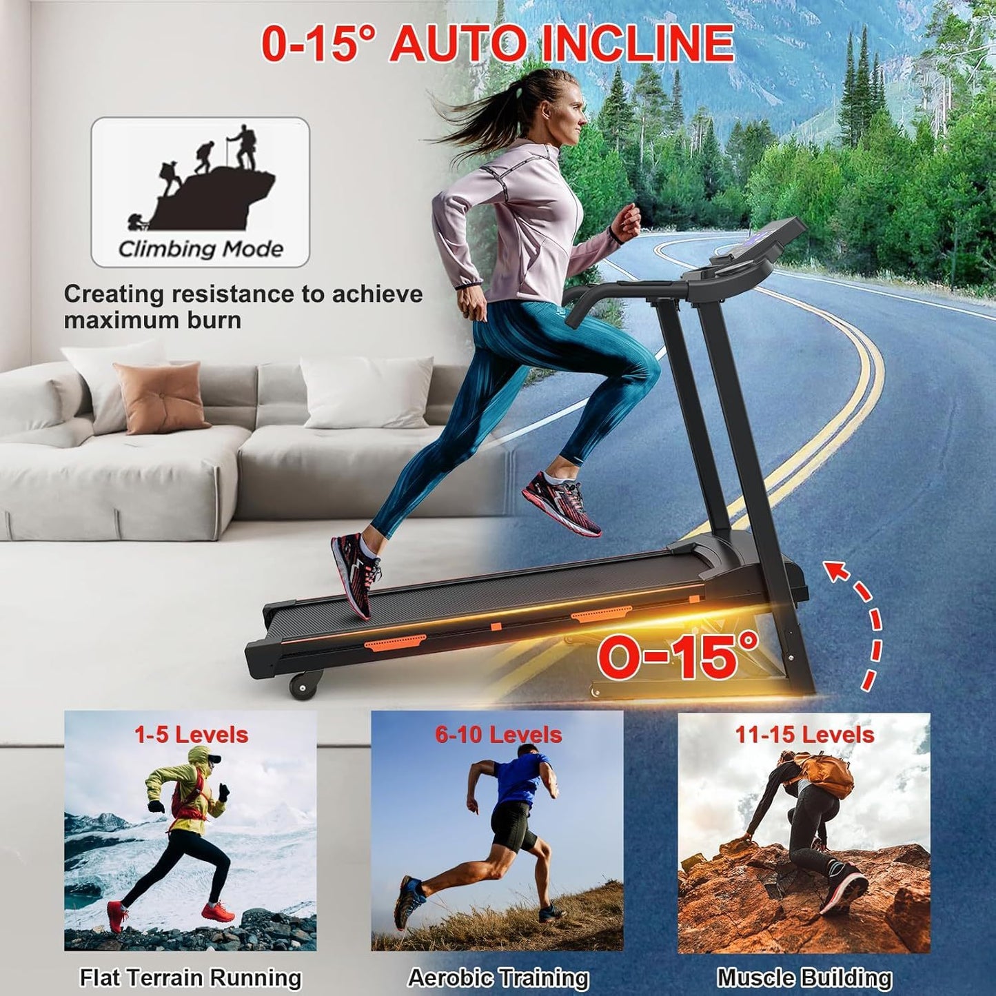 Foldable Automatic Incline Treadmill – 400LB Capacity, 3.25HP Motor, Bluetooth & Shock Absorption - Power Fit Zone