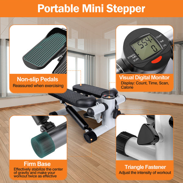 Mini Stepper Machine with Resistance Bands – Compact Full Body Workout Trainer - Power Fit Zone