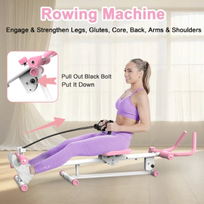 4-in-1 Ab & Full Body Workout Machine – Rowing, Leg Press, Roman Chair & Ab Glider (Foldable Design) - Power Fit Zone