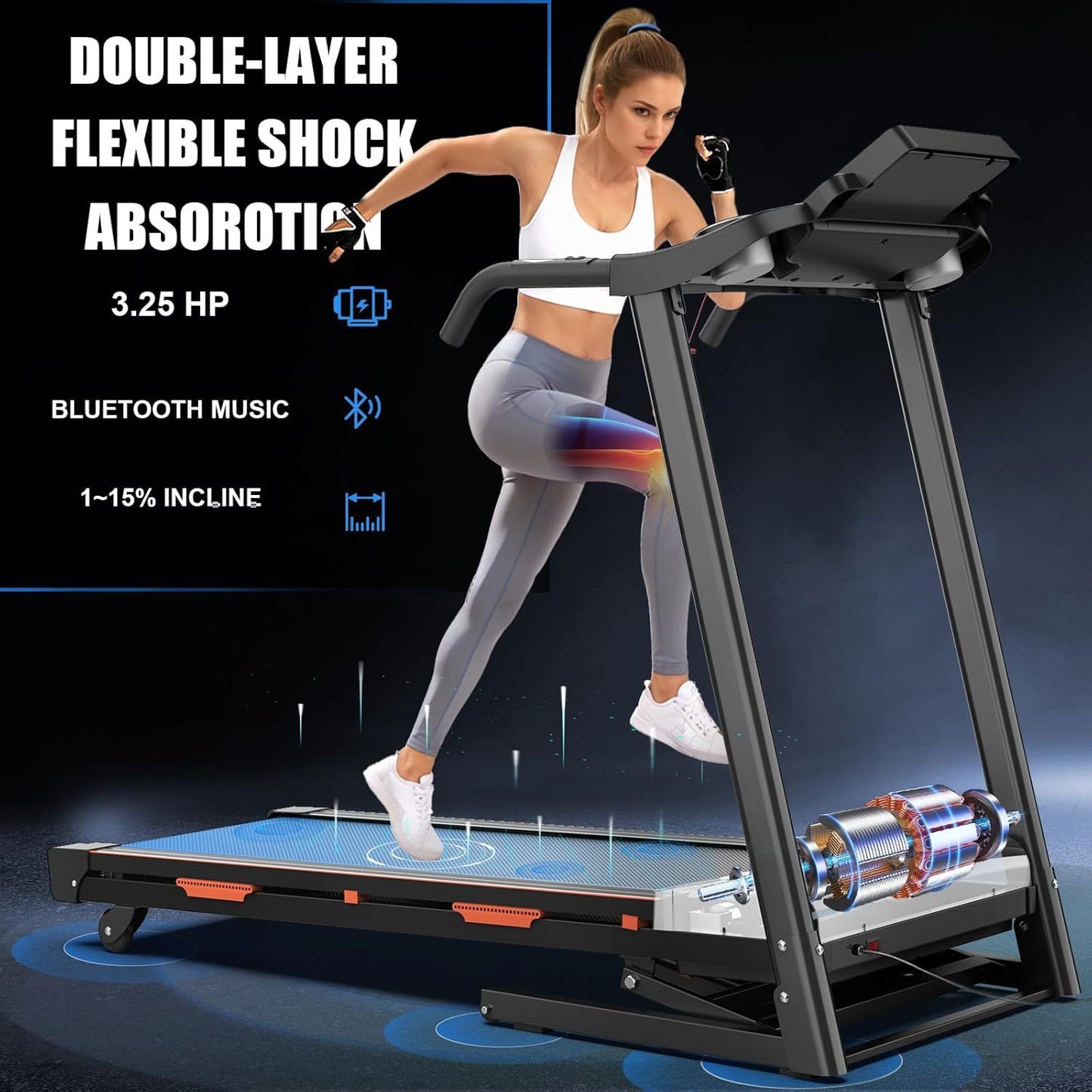 Foldable Automatic Incline Treadmill – 400LB Capacity, 3.25HP Motor, Bluetooth & Shock Absorption - Power Fit Zone