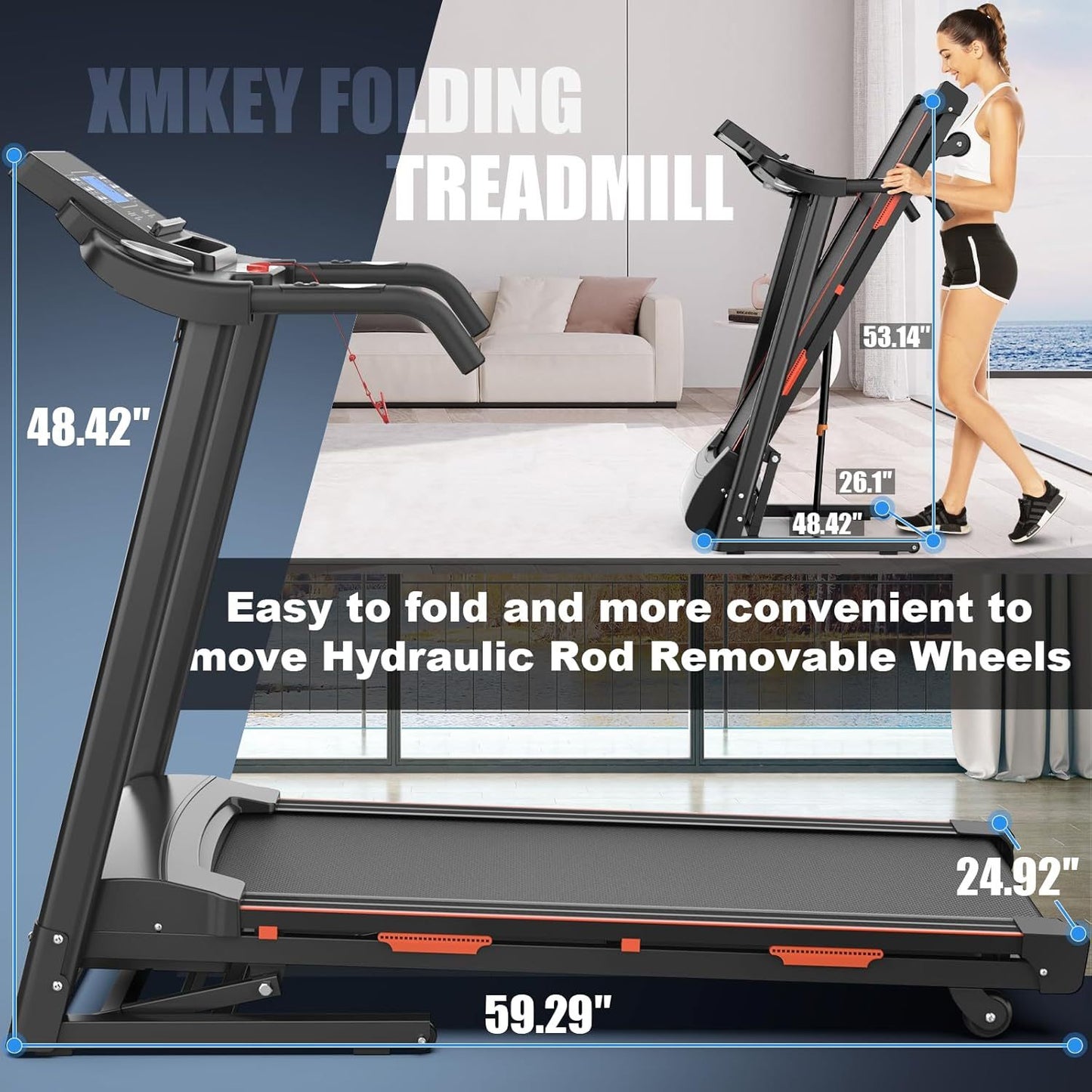 Foldable Automatic Incline Treadmill – 400LB Capacity, 3.25HP Motor, Bluetooth & Shock Absorption - Power Fit Zone