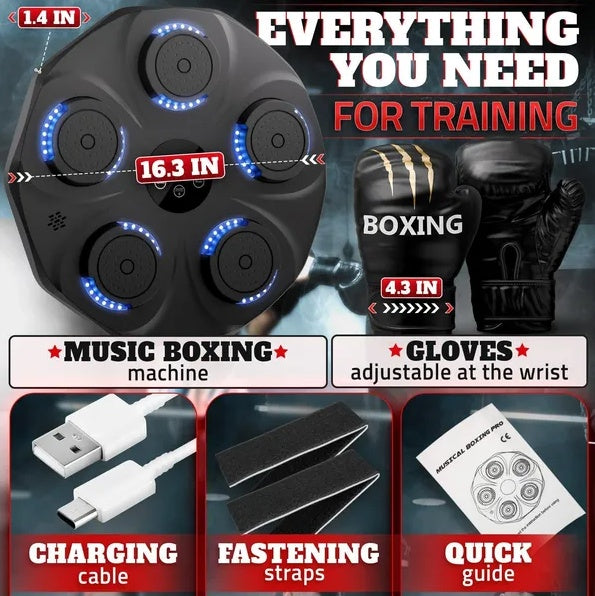 Bluetooth Music Boxing Machine – Wall-Mounted Smart Punching Pad with LED Display & 9 Training Modes - Power Fit Zone