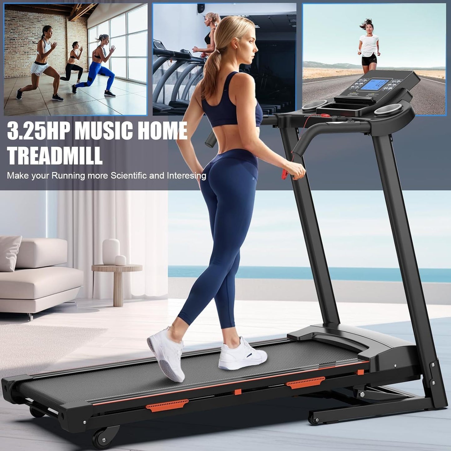 Foldable Automatic Incline Treadmill – 400LB Capacity, 3.25HP Motor, Bluetooth & Shock Absorption - Power Fit Zone
