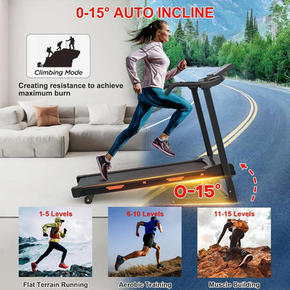 Foldable Automatic Incline Treadmill – 400LB Capacity, 3.25HP Motor, Bluetooth & Shock Absorption - Power Fit Zone