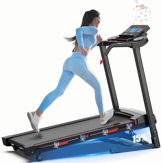 Foldable Automatic Incline Treadmill – 400LB Capacity, 3.25HP Motor, Bluetooth & Shock Absorption - Power Fit Zone