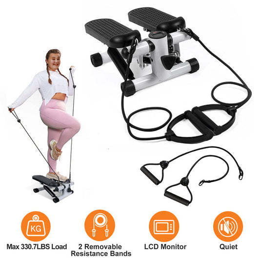 Mini Stepper Machine with Resistance Bands – Compact Full Body Workout Trainer - Power Fit Zone