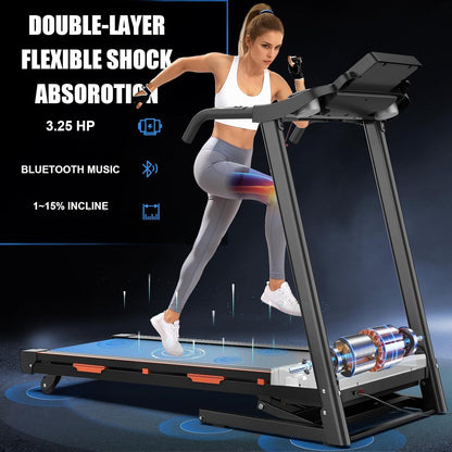 Foldable Automatic Incline Treadmill – 400LB Capacity, 3.25HP Motor, Bluetooth & Shock Absorption - Power Fit Zone
