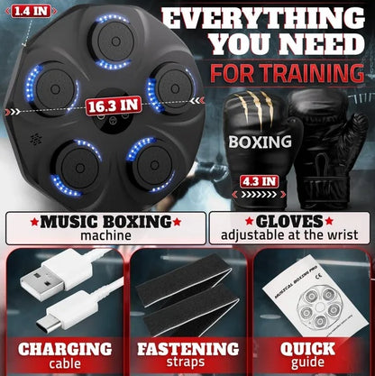 Bluetooth Music Boxing Machine – Wall-Mounted Smart Punching Pad with LED Display & 9 Training Modes - Power Fit Zone