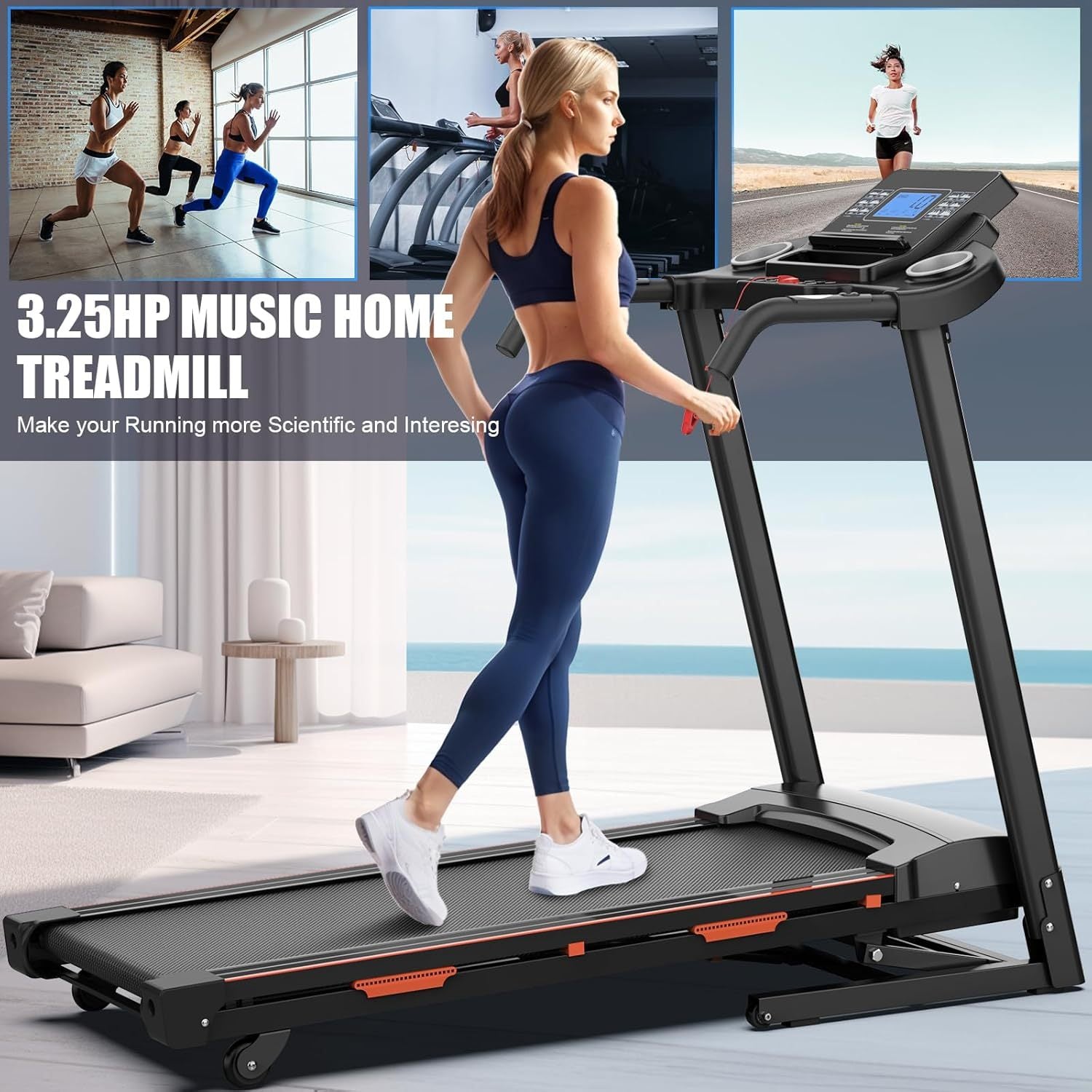 Foldable Automatic Incline Treadmill – 400LB Capacity, 3.25HP Motor, Bluetooth & Shock Absorption - Power Fit Zone